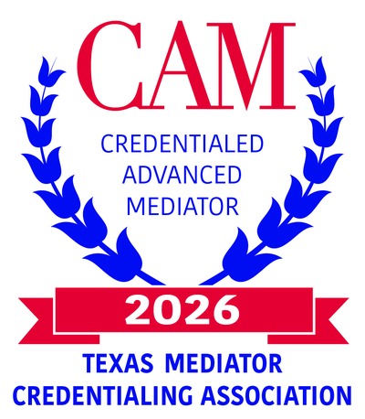 TMCA Credentialed Advanced Mediator 2026 badge, Texas Mediator Credentialing Association